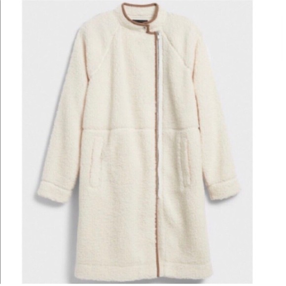 Banana Republic Sherpa Coat Cocoon Deep Pile Fleece Teddy Jacket‎ Trench Sz L - Picture 1 of 8